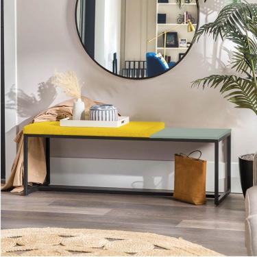 Imagem de Banco Recamier Puff 140cm Industrial Preto Corino Amarelo Tampo Quadrado Mdf Verde