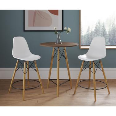 Imagem de Kit 2 Banquetas Bistrô Eames Eiffel Madeira Maciça Assento Plástico Marrom Branco UP Home