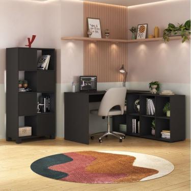 Imagem de Home Office Completo Com Mesa Em L E Armário Preto