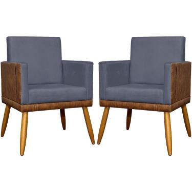 Imagem de Kit 2 Poltronas Decorativas Lis Corino E Suede Cores Pé Palito 30cm - Cinza, Suede/corino