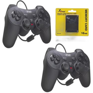 Imagem de Kit 2 Controles Joystick Manete Ps2 Ps1 Plug And Play Dualshock Com Memory Card 16gb