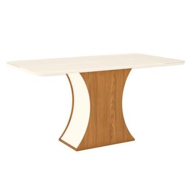 Imagem de Mesa De Jantar Selena 160 Cm Tampo Arredondado Com Vidro Nature Off White - Henn