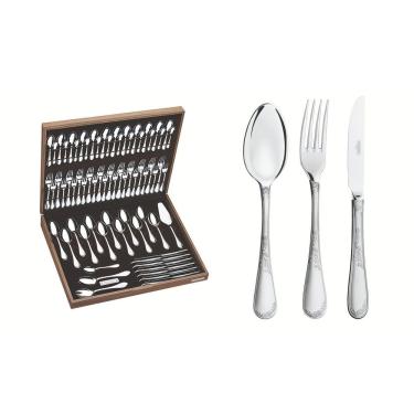 Imagem de Faqueiro Renascença 76 Peças Aço Inox Facas Mesa Brilho Fosco Com Alto Relevo + Estojo Tramontina