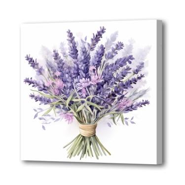 Imagem de LURENCZH Arte de parede em tela de lavanda impressões de imagens de buquê floral roxo aquarela pinturas de flores rústicas decoração de banheiro de fazenda emoldurada (lavanda - 3,12 cm x 30,5 cm)