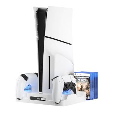 Imagem de Sbuxliky Suporte Para Ps5 Pro, Estação De Resfriamento Com Carregamento Dois Controles, Compatível Consoles Ps5/Ps5 Slim/Série Ps5, Slim Equipado 8 Compartimentos Armazenamento Discos Jogos