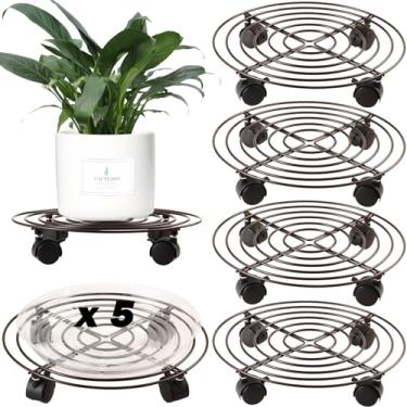 Imagem de Planterhoma Pacote Com 5 Carrinhos De Metal Para Plantas, 11,8" Rodas, Suporte Ferro Forjado Resistente, Rodízios, Transportadores Vasos Internos E Externos, Porta-Plantadores, Montanha-Russa, Marro