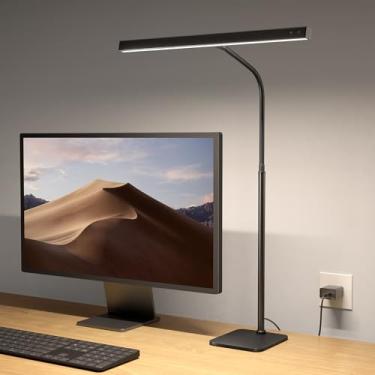 Imagem de SUPERDANNY Luminária De Mesa Led Para Escritório Doméstico, Luz Que Protege Os Olhos Com Base, Controle Toque 12 W, 3 Cores, Brilho Regulável, Monitor Computador Pescoço Ganso, Bancada Leitura, Pret