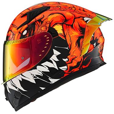 Imagem de ILM Capacete De Motocicleta Integral Com Viseiras E Nadadeiras Transparentes Coloridas Compatíveis Pinlock Para Bicicleta Rua, Motocross, Casco Dot, Modelo Z501 (Vermelho Lagarto, Pequeno)