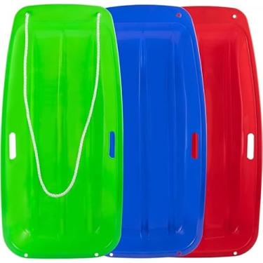 Imagem de FabrixEther Trenó De Neve Infantil - Tobogã Durável E Resistente Ao Frio Com Alças Reforçadas Corda Puxar, Ideal Para Crianças A Partir 4 Anos, 35 X 17 4,5" (Vermelho, Azul Verde)