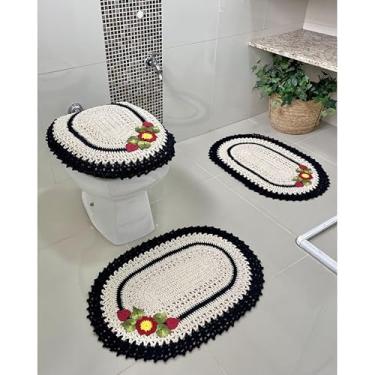 Imagem de Jogo De Banheiro Em Crochê com 3 Peças Ponteira Artesanal (Preto)