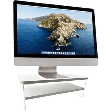 Imagem de TINOMAR Suporte Para Monitor, Computador De 2 Níveis Em Madeira E Acrílico Mesa, Imac, Pc, Laptop, Ergonômico, Branco, Escritório Doméstico, 15,75"