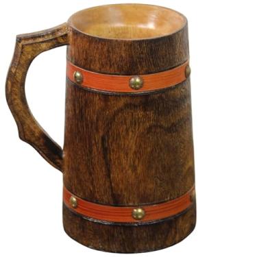 Imagem de collectiblesBuy Caneca de madeira para beber cerveja café chá feito à mão ecologicamente correto pulseira de couro de malha rústica caneca de madeira