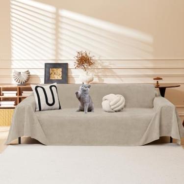 Imagem de MEoWwink Capa de sofá para sofá com 3 capas de sofá secionais resistentes à água, lavável, macia, antiderrapante, capa de futon, 180 x 334 cm, aveia