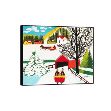 Imagem de Pintura famosa decoração de arte de parede - imagens em tela para sala de estar - ponte coberta no inverno - pôster e impressões em moldura preta 80 x 95 cm 31 x 37 pol