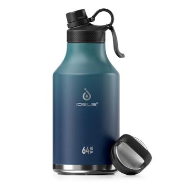 Imagem de IDEUS Garrafa térmica esportiva de aço inoxidável com isolamento térmico de 1,8 l com 2 tampas, cantil reutilizável – garrafa de bebida para casa, escritório, viagem, acampamento, caminhada, ciclismo (verde)