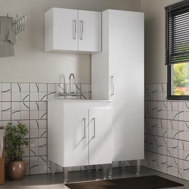 Imagem de Conjunto Armários de Lavanderia com Gabinete e Tanque 45L Multimóveis CR30041