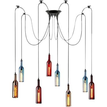 Imagem de Lustre De Garrafa De Vidro, Lustre De Garrafa De Vinho Colorido 5 Luzes Criativas Retrô Industrial Lustre De Teto De Vidro Pendente De Iluminação E27 Para Café Restaura, 8alight, A