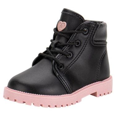 Imagem de Bota infantil coturno molekinha 2126528, Preto, Rosa, 21