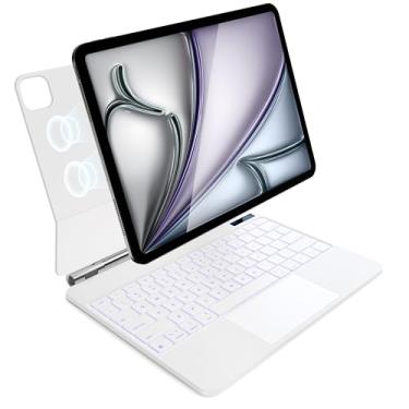 Imagem de CSZZACME Para Ipad Air 13" Com Teclado M3 2025 E M2 2024, Magic Pro 12.9 (6ª, 5ª, 4ª 3ª Geração), Fixação Magnética, Trackpad Multigesto, Retroiluminação Em 7 Cores, Teclas De Atalho, Branco