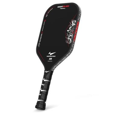 Imagem de Nightblade Raquete de pickleball de fibra de carbono bruto, núcleo Honeycom de polímero preenchido com espuma de 16 mm, aprovado pela UPA-A e USAPA, superfície de fricção Endura, cabo longo para