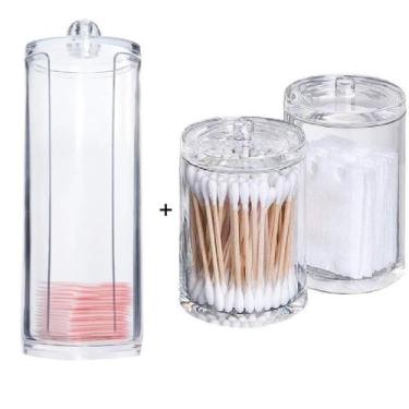 Imagem de Organizador Porta Algodão + Acrílico Cotonete Kit Para Banheiro - Inte