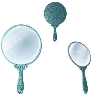 Imagem de Espelho de Mão Redondo Princesas Para Maquiagem Azul - Livre Atacado