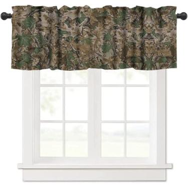 Imagem de SHElifestyle Cortina de camuflagem florestal de cozinha, folhas camufladas musgo caça militar cabana campestre janela tratamentos sanefa para casa de fazenda quarto sala de estar 137 x 45 cm