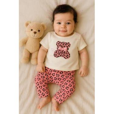 Imagem de Conjunto Blusa Com Calça Ursinho Oncinha Manga Curta Bebê Menina Blogu