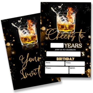 Imagem de QZJ Convites de festa de aniversário de cerveja com envelopes conjunto de 20 convites de festa de aniversário para homens preencher em branco, dupla face