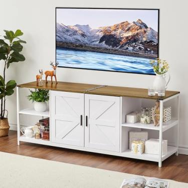 Imagem de Garvee Suportes de TV – Suporte de TV industrial com local de armazenamento, centro de entretenimento com armário de armazenamento e prateleiras abertas, console de TV para TV de até 190 cm, para sala