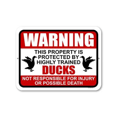 Imagem de Honey Dew Gifts, Warning this Property is Protected By Highly Trained Ducks, 30,5 cm x 23 cm, placa de metal engraçada, placas de aviso para propriedade, decoração de pato, presentes de pato, HDG-1462