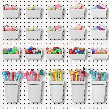 Imagem de Conjunto de 20 caixas de pegboard com pegboard, organizador de parede Pegboard com ganchos e laços, acessórios organizadores sortidos para garagem, artesanato, oficina, escritório, armazenamento (branco)