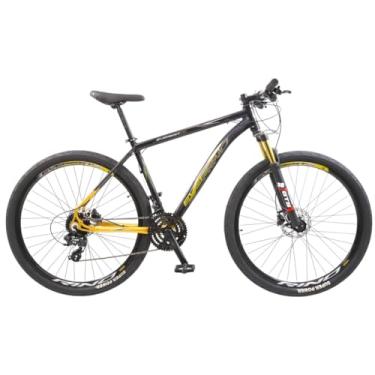 Imagem de Bike Aro 29 Rino Xr 3x8 Freio Hidraulico Cambio Shimano K7 Susp Dourada (Preto/Dourado, 19)