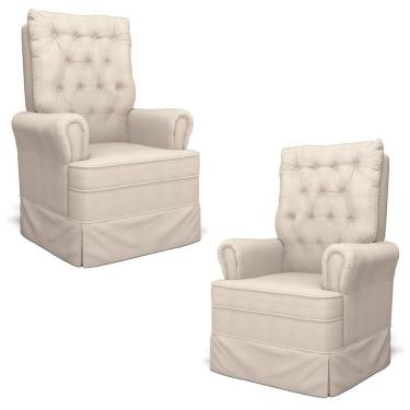 Imagem de Kit 02 Poltronas De Amamentação E Descanso Com Balanço Laís G05 Linho Creme - Mpozenato