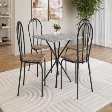 Imagem de Conjunto sala de Jantar Mesa Quadrada 70cm Tampo Granito com 4 Cadeira