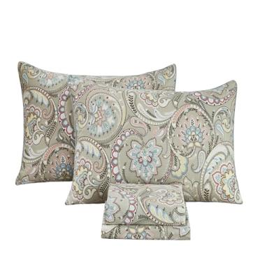 Imagem de FADFAY Jogo de lençol Paisley casal, vintage, floral, 100% algodão egípcio, macio, respirável, luxuoso, 45 cm, bege gasto, estilo boho para todas as estações, tamanho casal