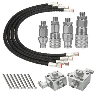 Imagem de Kit de válvula de desviador hidráulico de 3 vias para miniescavadeira chinesa de 1-2 toneladas – Válvula de liga de aço resistente com mangueiras flexíveis de 78 cm de conexão rápida, acessório do