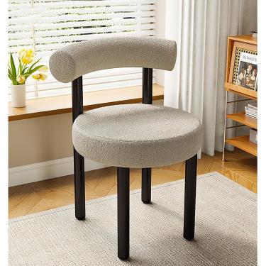 Imagem de Cadeira De Jantar Sherpa Estofada, Cadeiras De Acento De Cozinha Chai Moderna Com Encosto Curvo, Cadeira De Sala De Jantar Boucle Com Pernas De Metal Para Sala De Esta, Grey1, 48x48x46cm(18x18x18")