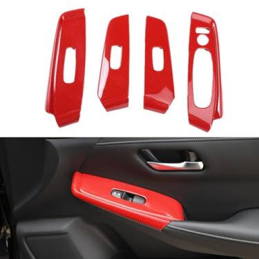 Imagem de LEXLEY 4 peças de fibra de carbono vermelha estilo janela elevador guarnição painel capa acabamento interior acessórios compatíveis com Nissan 2020 2021 2022 2023 2024 2025 Sentra