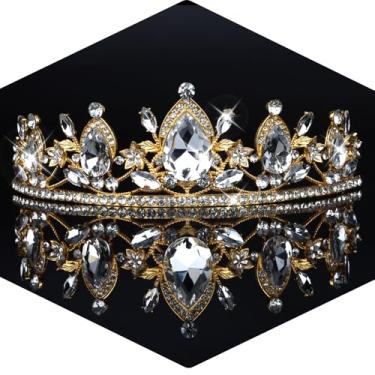 Imagem de CURASA Coroa de ouro para mulheres, tiaras de princesa de cristal para meninas, coroa de rainha para aniversário, casamento, quinze anos, concurso de formatura