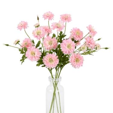 Imagem de INSUNSIX Flores artificiais de zircônia rosa, 5 peças, flores de seda com hastes de 53 cm, zinnias falsas para centros de mesa de casamento, flores falsas para decoração de casa, ambientes internos e