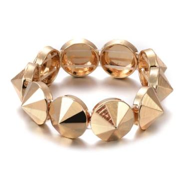 Imagem de Xanight Pulseira elástica Conus Spikes, pulseira elástica de festa hip hop, joias punk de metal para mulheres, pulseiras modernas estilo boho 19 mm, discos de liga metálica, cores neon, Medium, Zinco