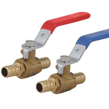 Imagem de Válvula LD - Válvula esférica de latão PEX de 1/5.1 cm, válvula de esfera de desligamento de latão PEX LF de 1/5.1 cm com alavanca longa vermelha e azul, válvula de água PEX de 1/4 de volta com