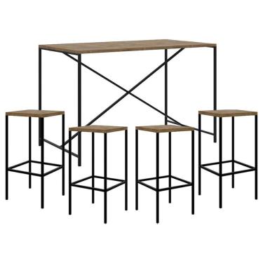 Imagem de Mesa Para área Gourmet E 4 Banquetas Altas Steel Quadra Vermont Base Preta - Artesano