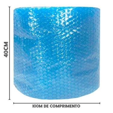 Imagem de Rolo de Plástico Bolha Reforçado 30cmx100metros azul 45 micras - tiger