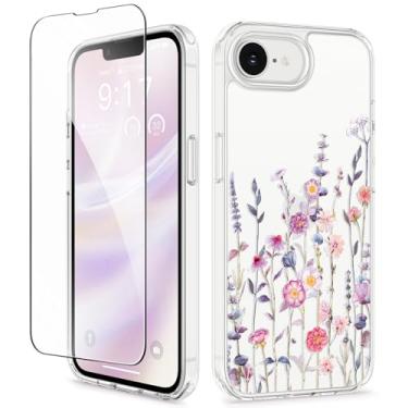 Imagem de GVIEWIN Compatível com iPhone 16e Case 6,1" 2025, com Protetor de Tela Resistente ao Amarelecimento À Prova de Choque Leve Transparente Floral TPU + Capa de PC para Mulheres, Floratopia/Colorido