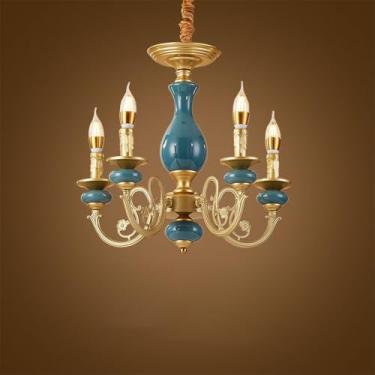 Imagem de Candelabro de Vela Europeia LED Americana Retro Cerâmica Sala de Estar Restaurante Quarto Estudo Villa Hotel Café Lâmpada Pendente (A 5 luzes)