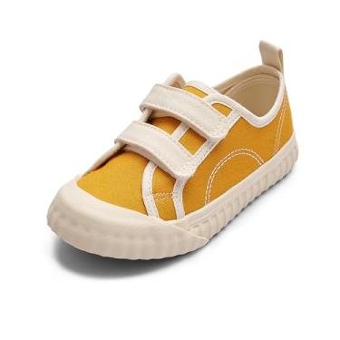Imagem de Balabala Tênis infantil para meninos e meninas com gancho duplo e laços, sapatos de lona macios e duráveis, Amarelo, 9 Toddler