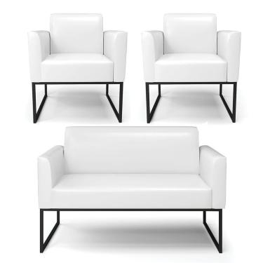Imagem de Sofá Namoradeira Com 2 Poltronas Base Industrial Preto Marisa Corano D03 - D\'rossi Cor Branco