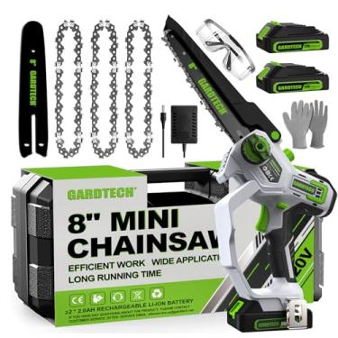 Imagem de Gardtech Mini motosserra sem fio de 20 cm – Motosserra elétrica portátil sem fio, motosserra portátil pequena com trava de segurança de 2 lados [compatível com Southpaws] para corte de madeira, poda